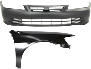 Front Bumper Cover Assembly for 2001-2002 Honda Accord Sedan, 2-Piece Kit, Primed (Ready to Paint), with Fender, Replacement