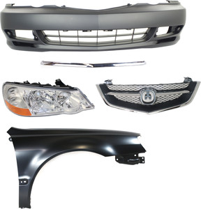 Front Bumper Cover Assembly for 2002-2003 Acura TL, 5-Piece Kit with Fender, Grille, Grille Trim, and Headlight Replacement