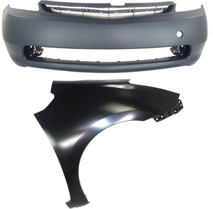 Front Bumper Cover Assembly for Toyota Prius 2004-2006, 2-Piece Kit, Primed (Ready to Paint) with Fender, Replacement