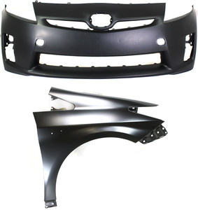 Front Bumper Cover Assembly for 2010-2011 Toyota Prius, 2-Piece Kit, Primed (Ready to Paint) with Fender, Replacement