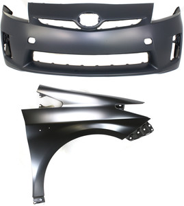 Front Bumper Cover Assembly for Toyota Prius 2010-2011, 2-Piece Kit, Primed (Ready to Paint), with Fender, Replacement