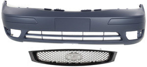 Front Bumper Cover Assembly for Ford Focus models 2005-2007, 2-Piece kit, Primed (Ready to Paint), Inclusive of Grille, without Appearance Package, Replacement