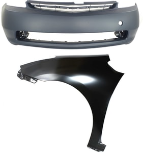 Front Bumper Cover Assembly for 2006 Toyota Prius 4, 2-Piece Kit, Primed (Ready to Paint) with Fender Replacement