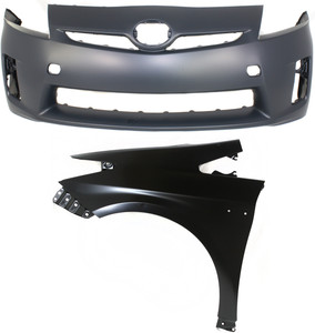 Front Bumper Cover Assembly for 2010-2011 Toyota Prius, 2-Piece Kit, Primed (Ready to Paint), with Fender, Replacement