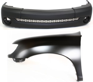 Front Bumper Cover Assembly Kit for Toyota Tundra 2003-2003, 2-Piece Primed (Ready to Paint), with Fender, Standard Cab Pickup Replacement