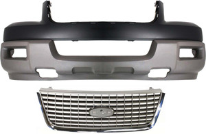 Front Bumper Cover Kit for 2003 Ford Expedition, Primed (Ready to Paint), 2-Piece with Grille Assembly, Suitable for XLT Models, Replacement
