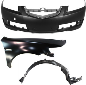 Front Bumper Cover Assembly for Acura TL 2007-2008, Complete 3-Piece kit with Fender and Fender Liner, Replacement