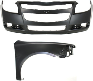 Front Bumper Cover for Chevrolet Malibu 2008-2012, Primed (Ready to Paint), 2-Piece kit, with Right Passenger Fender Replacement