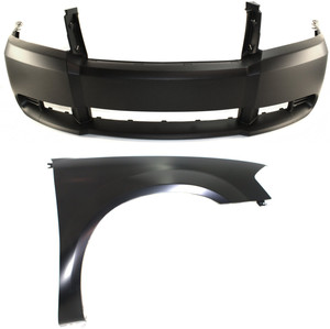 Front Bumper Cover for 2008-2010 Dodge Avenger, Primed (Ready to Paint), 2-Piece Kit with Right Passenger Fender Replacement