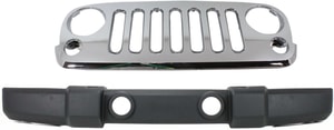 2-Piece Grille and Standard Duty Type Bumper Cover Kit for Jeep Wrangler 2007-2016, with Bumper Cover Replacement