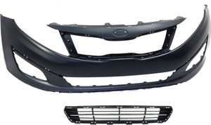 Front Bumper Cover for KIA OPTIMA 2014-2015, Primed (Ready to Paint), with Fog Light Holes, 2-Piece kit, Includes Bumper Grille, Replacement