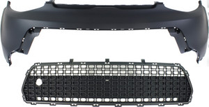 Front Bumper Cover Kit for KIA SOUL 2014-2016, Upper Primed (Ready to Paint), without Fog Light Holes, 2-Piece Set with Bumper Grille, Replacement