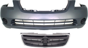 Front Bumper Cover for Nissan Altima 2002-2004, Primed (Ready to Paint), 2-Piece Kit with Grille, Replacement