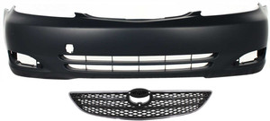 Front Bumper Cover for Toyota Camry 2002-2004, Primed (Ready to Paint), with Fog Light Holes, 2-Piece Kit, Includes Grille, Replacement