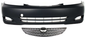 Front Bumper Cover for 2002-2004 Toyota Camry, Primed (Ready to Paint), with Fog Light Holes, 2-Piece kit, Comes with Grille, Replacement