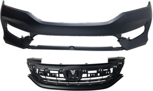 Front Bumper Cover Kit for 2016-2017 Honda Accord Sedan, Primed (Ready to Paint), 2-Piece with Grille, Exc. Hybrid Models Replacement