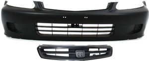 Front Bumper Cover Kit for 1999-2000 Honda Civic, Primed (Ready to Paint), 2-Piece with Grille, Replacement