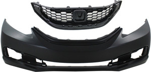 Front Bumper Cover for 2013-2015 Honda Civic, Primed (Ready to Paint), with Fog Light Holes, 2-Piece kit, includes Grille - Replacement
