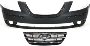 Front Bumper Cover for 2009-2010 Hyundai Sonata, Primed (Ready to Paint), 2-Piece Kit with Grille, Replacement