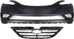 Grille and Bumper Cover Replacement Kit for 2011-2013 Hyundai Sonata, 2-Piece with Type 2 Main Grille