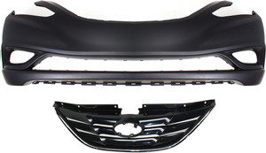 2-Piece Grille and Bumper Cover Kit for 2011-2013 Hyundai Sonata Sedan, Excludes Hybrid Models, Replacement