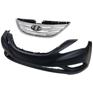 Grille and Bumper Cover Kit for 2011-2013 Hyundai Sonata, 2-Piece Set, Type 1, Excludes Hybrid Models, Replacement