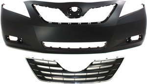 Front Bumper Cover Kit for Toyota Camry XLE Models, USA Built, 2007-2009, 2-Piece, Primed (Ready to Paint), Includes Grille, Perfect Replacement