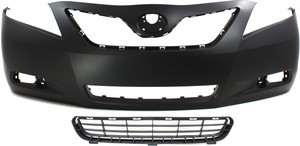 Front Bumper Cover for Toyota Camry 2007-2009, Primed (Ready to Paint), 2-Piece Kit, Includes Bumper Grille Replacement