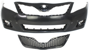 Front Bumper Cover Kit for 2010-2011 Toyota Camry SE Models, 2-Piece, Primed (Ready to Paint), with Grille, Perfect for USA Built Vehicle, Replacement