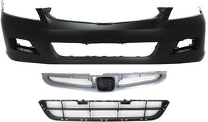 Front Bumper Cover for 2006-2007 Honda Accord, 3-Piece Kit with Bumper Grille and Grille Assembly Replacement