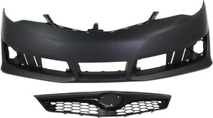 Front Bumper Cover Kit for 2012-2014 Toyota Camry, Primed (Ready to Paint), 2-Piece, Includes Grille, Suitable for Non-Turbo, SE/SE Sport Models, Replacement