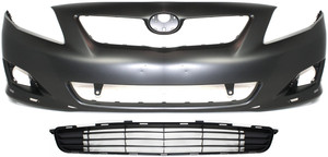 Front Bumper Cover for 2009-2010 Toyota Corolla, 2-Piece Kit with Bumper Grille, Replacement
