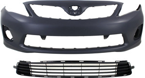 Front Bumper Cover for 2011-2013 Toyota Corolla, Primed (Ready to Paint), 2-Piece Kit with Bumper Grille - Replacement