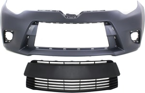 Front Bumper Cover Kit for 2014-2016 Toyota Corolla, Primed (Ready to Paint), 2-Piece with Bumper Grille, Replacement