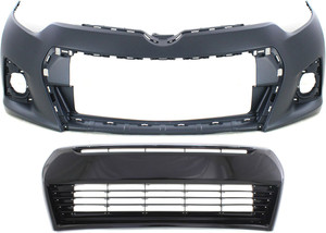 Front Bumper Cover for TOYOTA COROLLA 2014-2016, Primed (Ready to Paint), 2-Piece Kit with Bumper Grille, Replacement