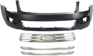 Front Bumper Cover for 2006-2009 Ford Fusion, 4-Piece Kit with Bumper Grilles and Grille Assembly, Replacement