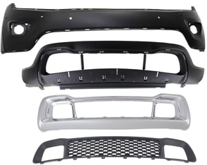 Front Bumper Cover Kit for 2014-2016 Jeep Grand Cherokee, Upper and Lower Primed (Ready to Paint) Top; Textured Bottom, 4-Piece Set with Bumper Grilles Replacement