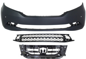 Front Bumper Cover for Honda Odyssey 2014-2017, 3-Piece Kit with Bumper Grille and Grille Assembly, Replacement