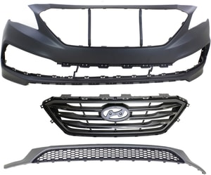 3-Piece Kit Grille for Hyundai Sonata 2015-2017 with Bumper Cover and Bumper Grille Replacement