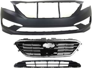 Grille for Hyundai Sonata 2015-2017, 3-Piece Kit with Bumper Cover and Bumper Grille, Replacement Part