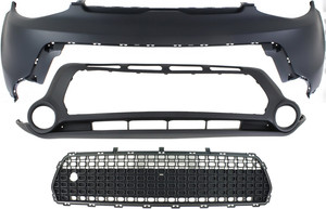 Front Bumper Cover Kit for KIA SOUL 2014-2016, Upper and Lower, Primed (Ready to Paint) Top; Textured Bottom, 3-Piece Set, with Bumper Grille Replacement