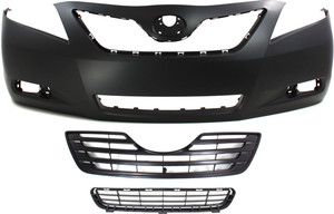 Front Bumper Cover for Toyota Camry 2007-2009, 3-Piece Kit, Primed (Ready to Paint), USA Built, with Bumper Grille and Grille, Replacement