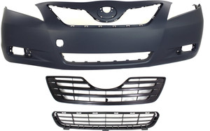 Front Bumper Cover for Toyota Camry 2007-2009, 3-Piece Kit, Primed (Ready to Paint), Built in Japan, Includes Bumper Grille and Grille, Replacement