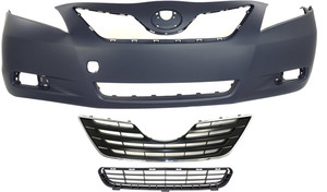 Front Bumper Cover for Toyota Camry 2007-2009, 3-Piece Kit with Bumper Grille and Grille, Replacement