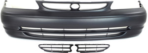 Front Bumper Cover Kit for Toyota Corolla 1998-2000, Primed (Ready to Paint), 3-Piece Set with Grille Inserts, Replacement