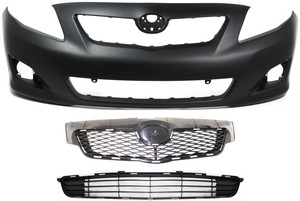 Front Bumper Cover for 2009-2010 Toyota Corolla, 3-Piece Kit with Bumper Grille and Grille, Replacement Part