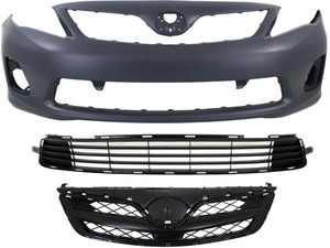 Front Bumper Cover Kit for 2011-2013 Toyota Corolla, 3-Piece Set Includes Bumper Grille and Grille Assembly, Replacement 