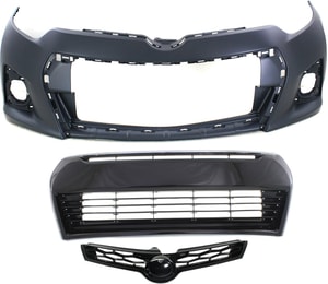 Front Bumper Cover for 2014-2016 Toyota Corolla, 3-Piece Kit with Bumper Grille and Grille Assembly, Replacement Part