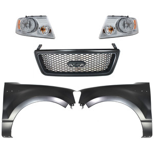 Headlight Assembly Kit for Ford F-150 (2004-2006) with Right Passenger and Left Driver, Halogen, 5-Piece including Fenders and Grille Assembly Replacement