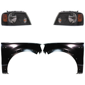 Headlight Assembly for Ford F-150 2004-2006, Right Passenger and Left Driver, Halogen, 4-Piece Kit with Fenders, Replacement